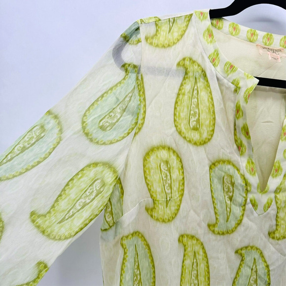 GIAMBATTISTA VALLI PARIS Blouse Silk Sheer Sz M It 44 Green Paisley Luxury Money - Picture 3 of 11
